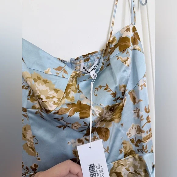 Reformation Marguerite Silk Dress Blue - Size 6 - Picture 8 of 8